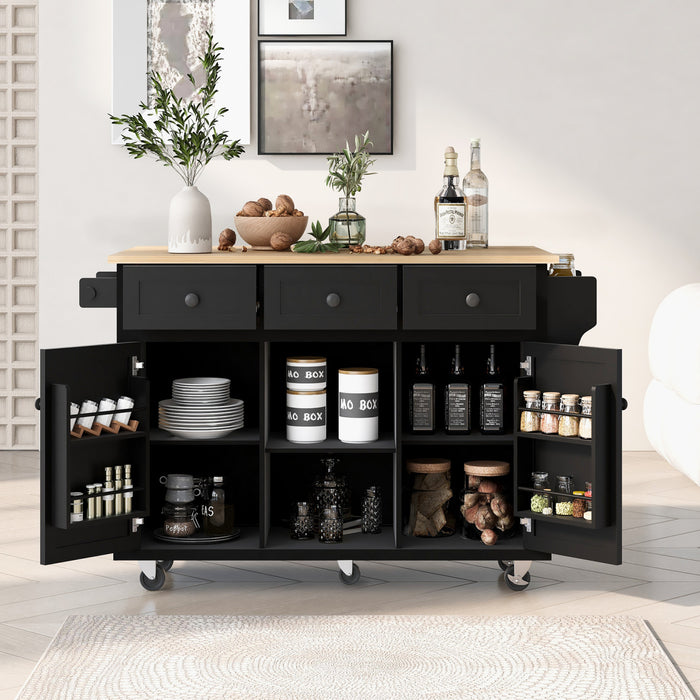 Margery Rubberwood Kitchen Cart With Drop-leaf Countertop And Storage Racks - Black