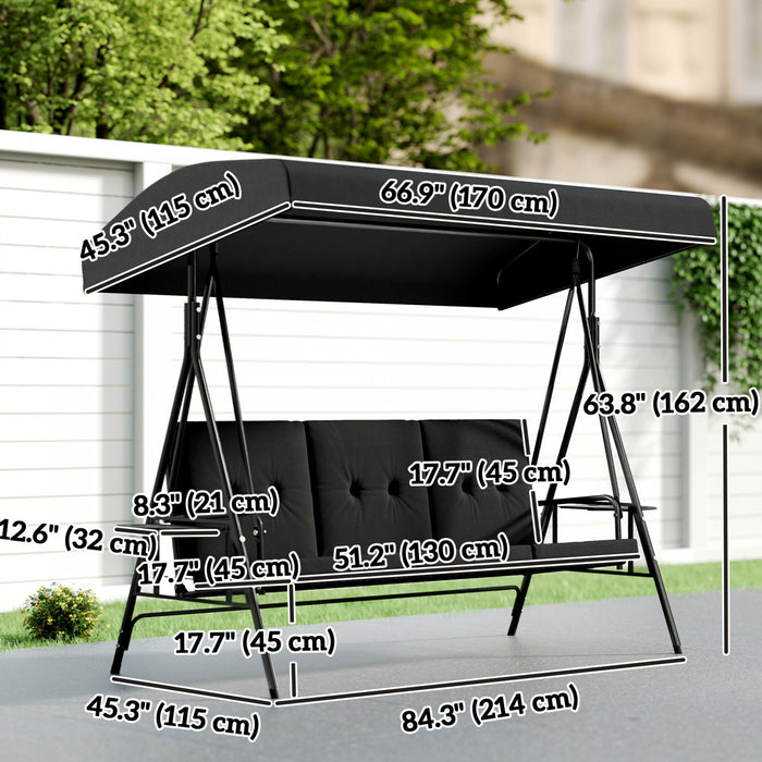Outsunny 3-Seat Patio Swing Chair with Adjustable Canopy and Side Tray