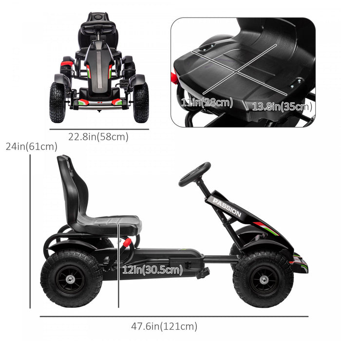 Aosom Pedal Go Kart For Kids, Pedal Powered Ride-On Car With Adjustable Bucket, Handbrake, 4 Rubber Wheels Powered Ride, Indoor Foot Racer, Aged 5-12 Years Old, Black
