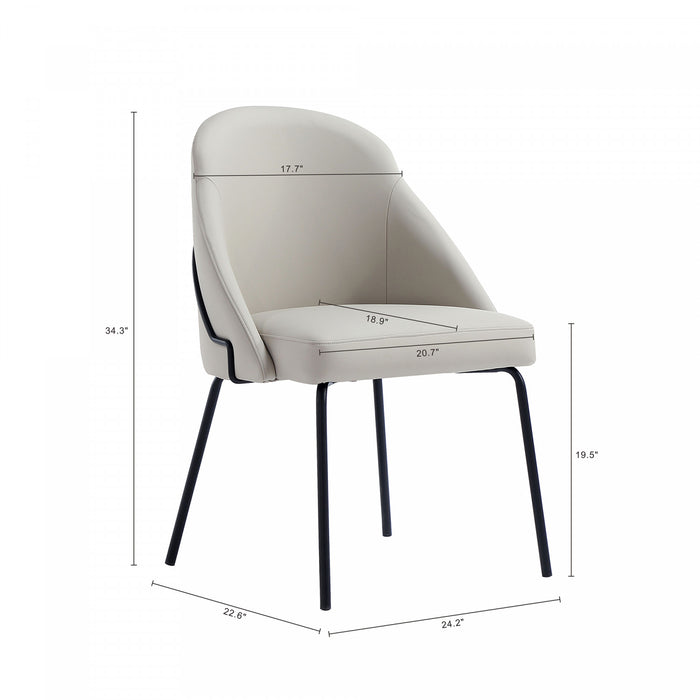 Gracie Modern Vegan Leather Metal Dining Chair in Stone Gray and Black - Set of 2