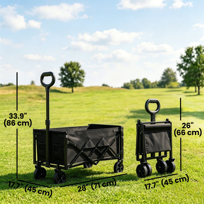 Outsunny 16 Gallon Folding Wagon Cart with Wheels, Heavy-Duty Collapsible Wagon with Drop-Down Tailgate, Adjustable Handle and Cup Holders, for Camping, Garden, Beach, Black