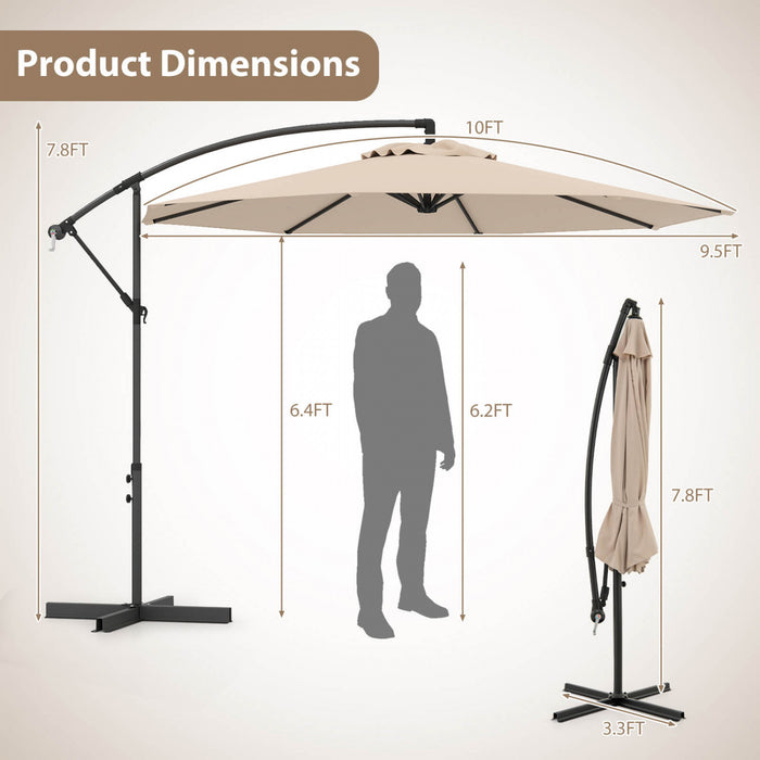 Costway 10 FT Patio Offset Umbrella w/8 Ribs Cross Base Tilt Beige
