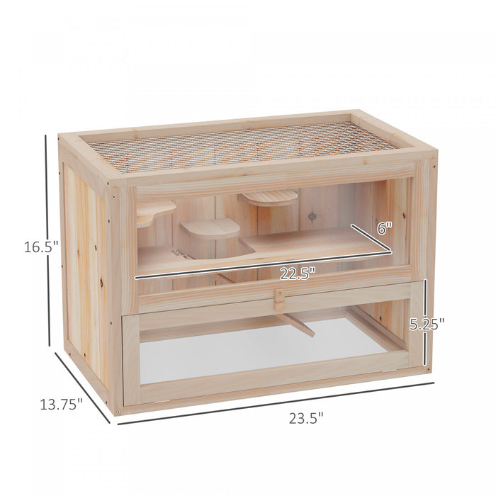 Pawhut Wooden Hamster Cage Guinea Pig Chinchilla Pet House 2 Levels Small Animals Habitat Home W/ Openable Roof W/ Run Space