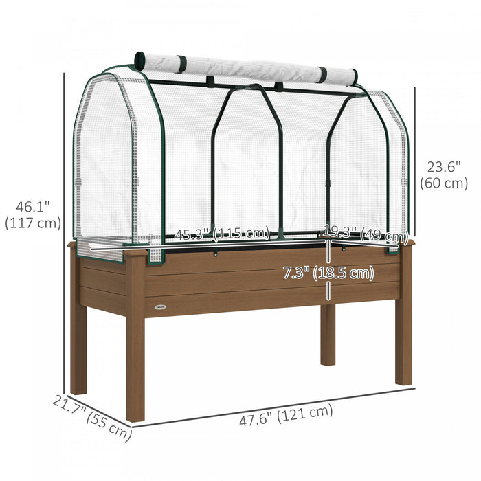 Outsunny Raised Garden Bed with PE Greenhouse Cover, Brown