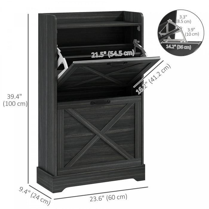 HOMCOM Farmhouse Slim Shoe Cabinet with 2 Flip Drawers Adjustable Shelves