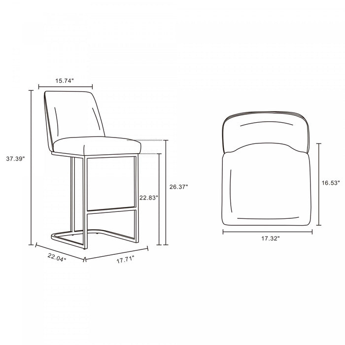 Serena Modern Metal Upholstered Counter Stool in Light Gray Bar Stool