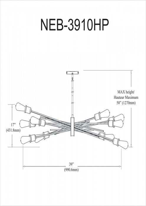 Dainolite Nebraska 10 Light Horizontal Pendant Espresso Finish Lamp
