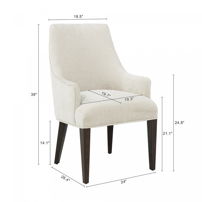Beever Modern Wood Chenille Armchair in Cream