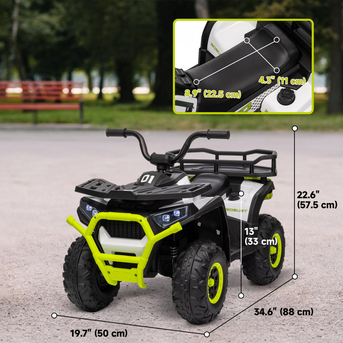 Qaba Kids Atv, 4 Wheeler, 12v Battery Powered Ride-On Electric Vehicle With 4 Spring Suspension Wheels, Storage Basket, Led Headlights, High & Low Speed, Music, For Boys & Girls, Green