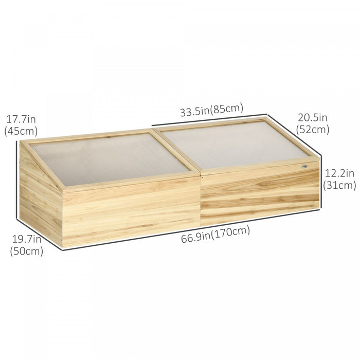 Outsunny Wooden Cold Frame With Openable Roof, Portable Mini Greenhouse For Indoor, Outdoor, Flowers, Vegetables, Plants, 66.9\"x19.7\"x17.7\" - Natural