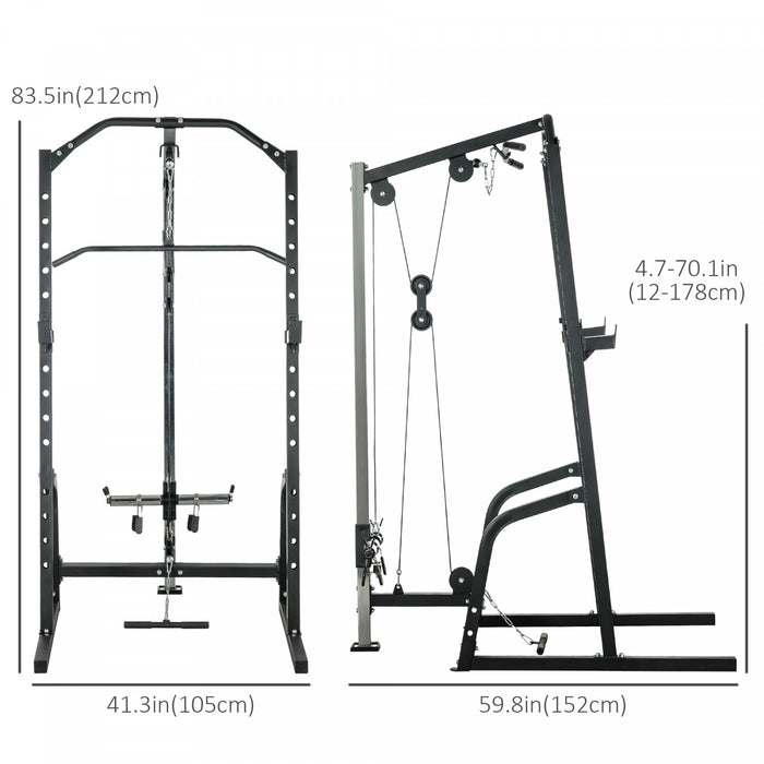 Soozier Power Cage With Pulley System, Squat Rack, Pull Up / Push Up Stand