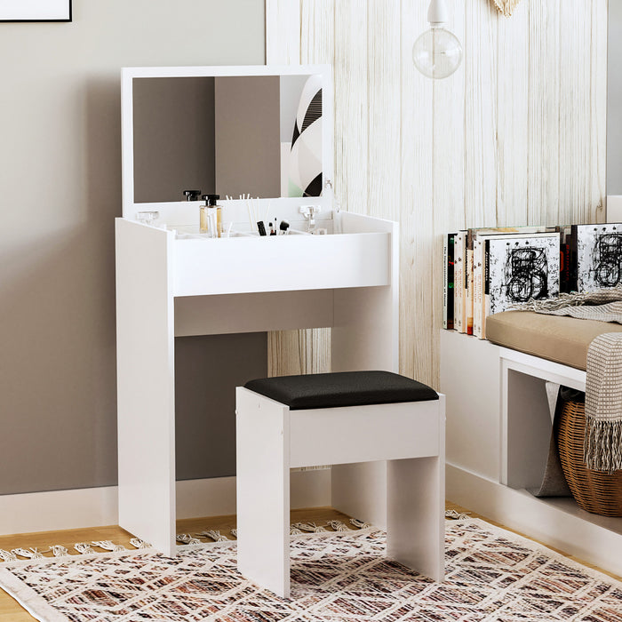HOMCOM Vanity Set with Mirror Stool Makeup Desk with Flip Top for Bedroom