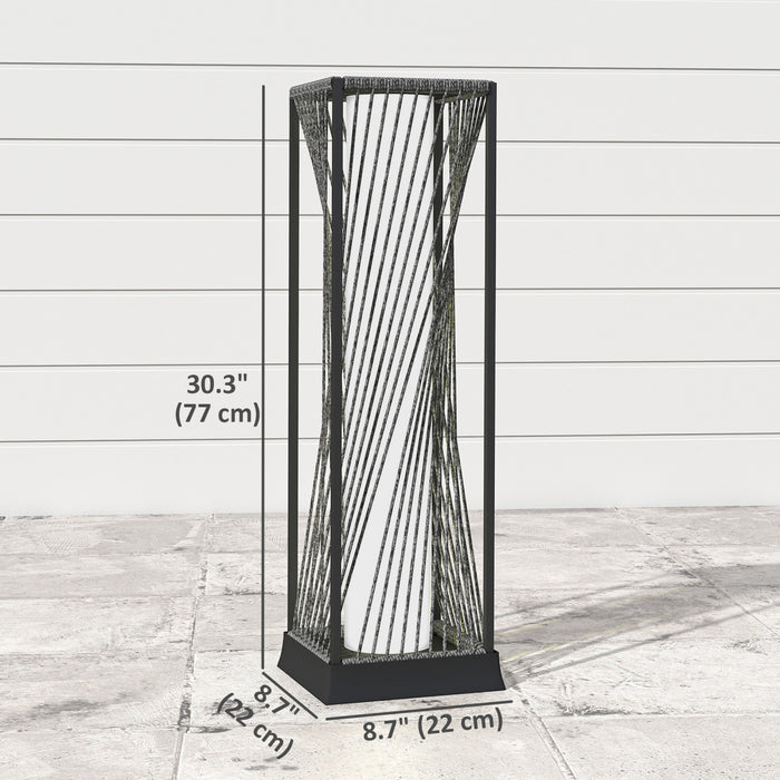 Outsunny Rattan Solar Floor Lamp, Solar Powered Outdoor Lamp with Auto On/Off LED Lights, IP44 Waterproof, Decorative Outdoor Lantern for Patio, Porch, Pathway, Grey