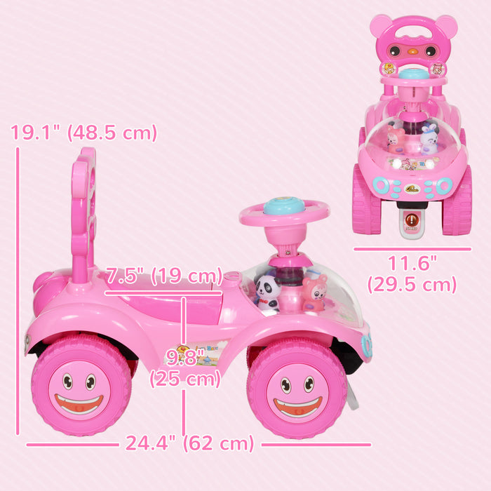 Qaba Push Car For Toddlers, Foot-to-floor Ride On Car Toy With Horn, Light, Music, Anti-over-backwards Device, Steering Wheel, Under Seat Storage For 1.5-3 Years Old, Pink