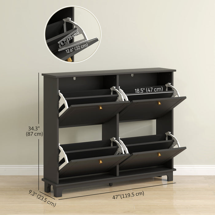 HOMCOM Narrow Shoe Cabinet with 4 Flip Drawers 5 Legs for Entryway Black