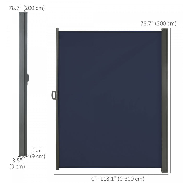 Outsunny 118\" X 79\" Retractable Side Awning Patio Outdoor Folding Privacy Screen With Resistance To Uv Rays & Wind, Dark Blue
