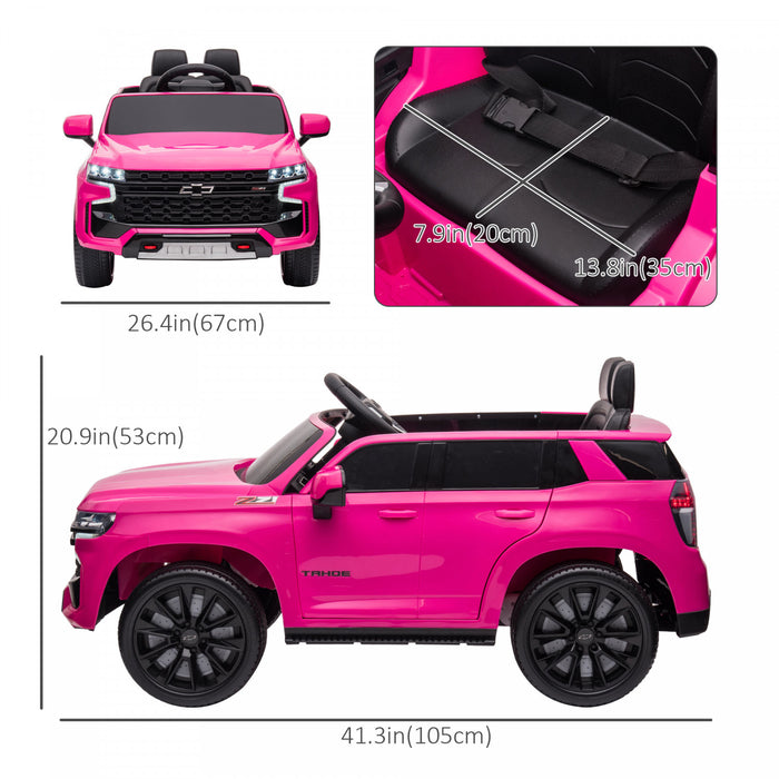 Aosom 12v Licensed Chevrolet Tahoe Powered Ride-On Car, Kids Ride On Car With Remote Control, 3 Speeds, Spring Suspension, Led Light, Horn, Music, Electric Kids Car For 3-6 Years Old Pink