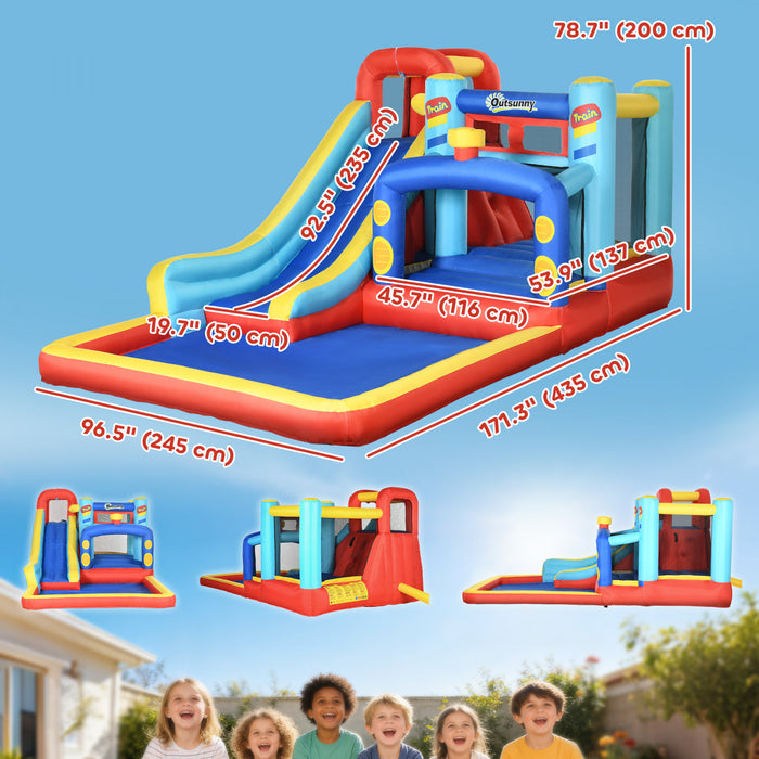 Qaba 14.3 x 8FT Bouncy Castle for Kids, 4 in 1 Inflatable Bounce House with Slide, Climbing Wall, Trampoline, Ball Pit Pool and Blower, Indoor Outdoor Jumping Castle for 3-8 Years