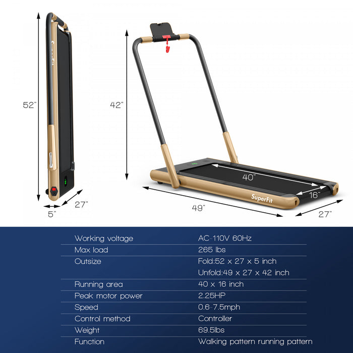 Superfit 2.25hp 2-in-1 Folding Under Desk Treadmill W/remote Control App