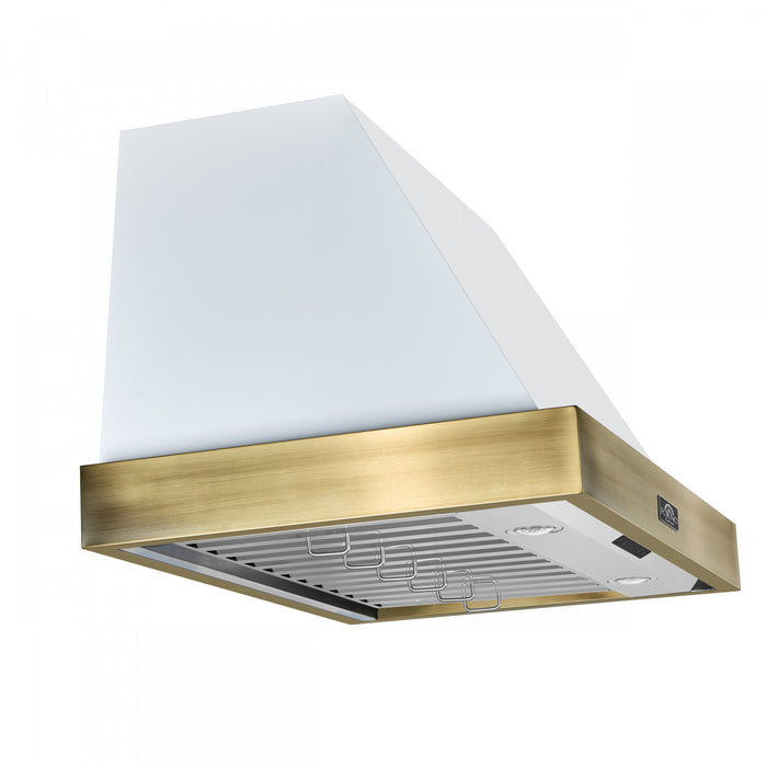Forno Vittorio 36-Inch Wall Mount Range Hood, White with Antique Brass Trim-FRHWM5078-36BLK