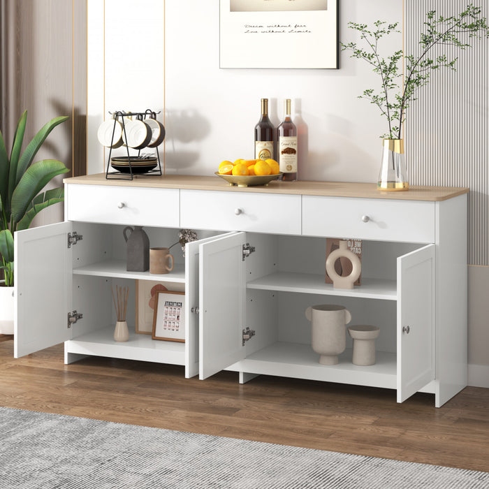 Grace 55.1\" Rustic Wood Buffet Cabinet with Doors and Drawers,White Accent Cabinet