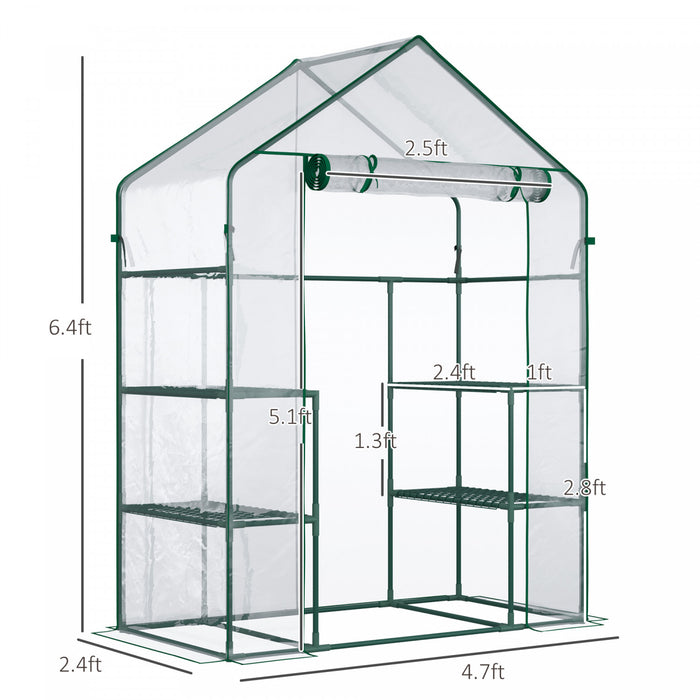Outsunny 3-tier Mini Greenhouse, Walk-in Greenhouse, Garden Hot House With 4 Shelves, Roll-up Door And Weatherized Cover, 56\" X 29\" X 77\", Clear