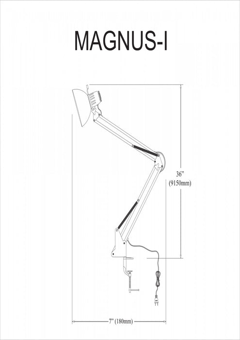 Dainolite Working/Task Lamp Gloss Black 36\" Reach