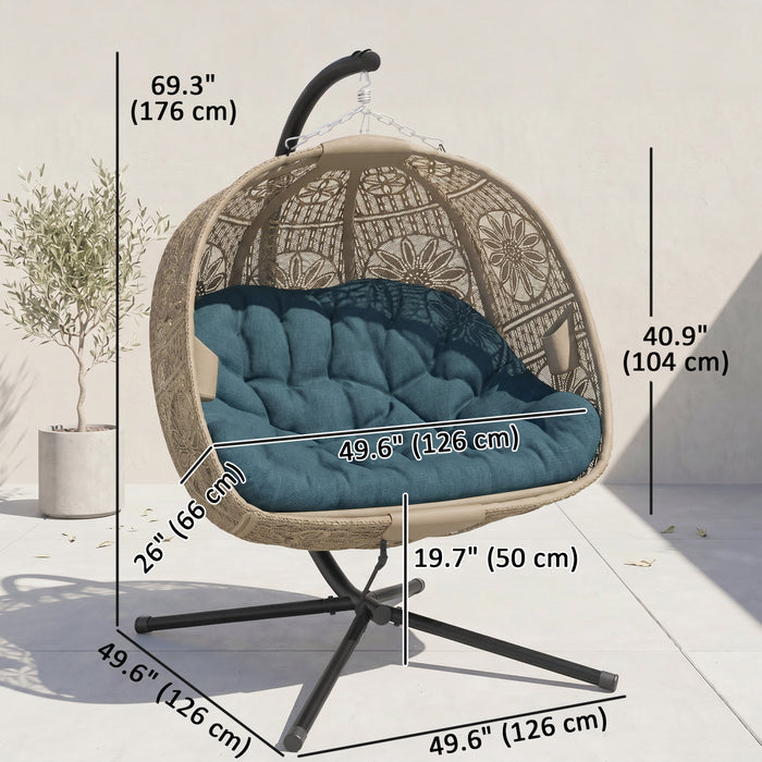 Outsunny Hanging Egg Chair with Stand, Foldable Basket Swing Chair