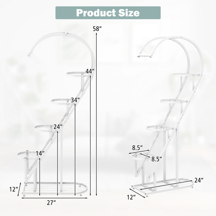 Costway 5 Tier Metal Plant Stand Heart-shaped Shelf With Hanging Hook For Multiple Plants White