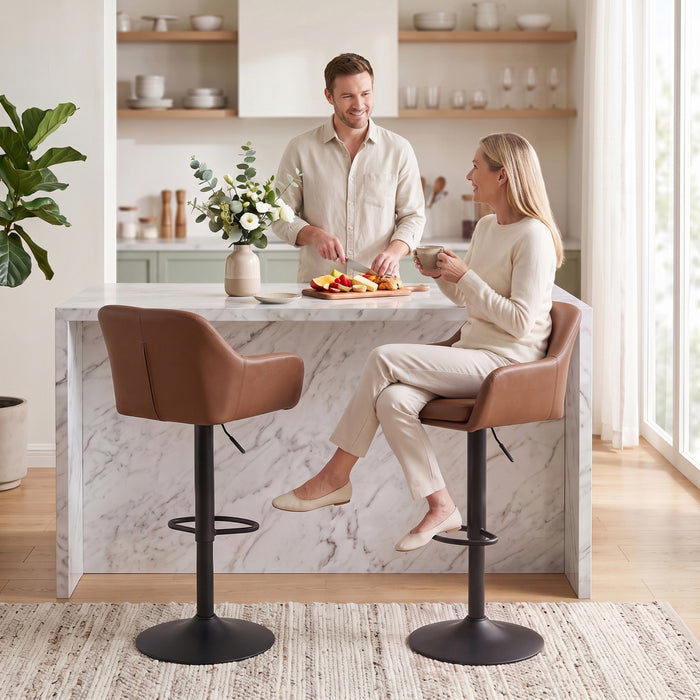 HOMCOM Bar Stools Set of 2 Adjustable Backrest, Brown