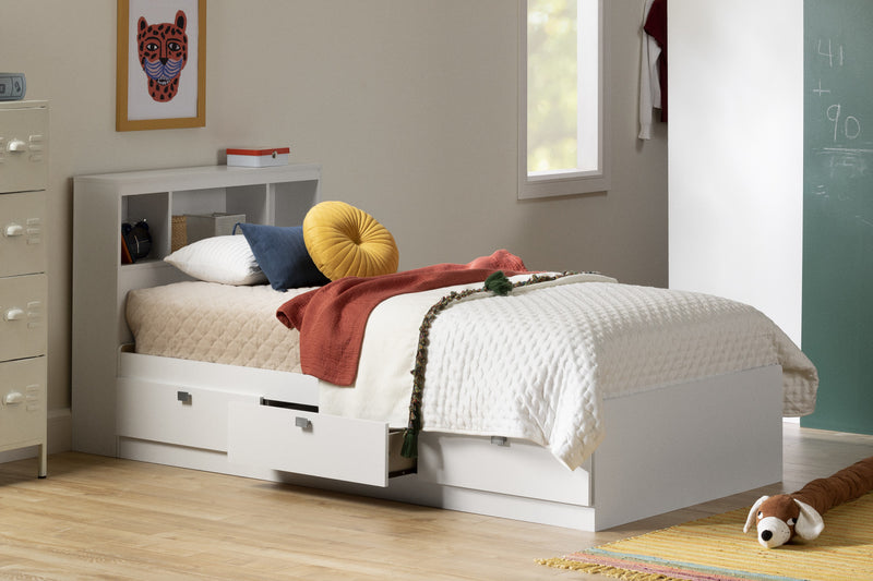 Spark Bookcase Headboard With Storage - Pure White