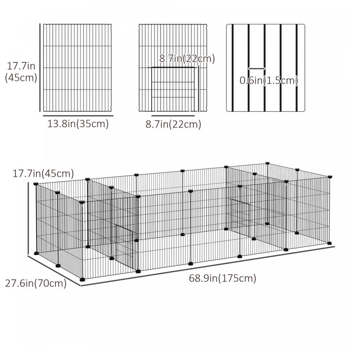 Pawhut 18 Panels Small Animal Cage, Pet Playpen With Doors, Guinea Pig Cage, Portable Metal Wire Yard For Hedgehogs Indoor Use, 69\" X 28\" X 18\"
