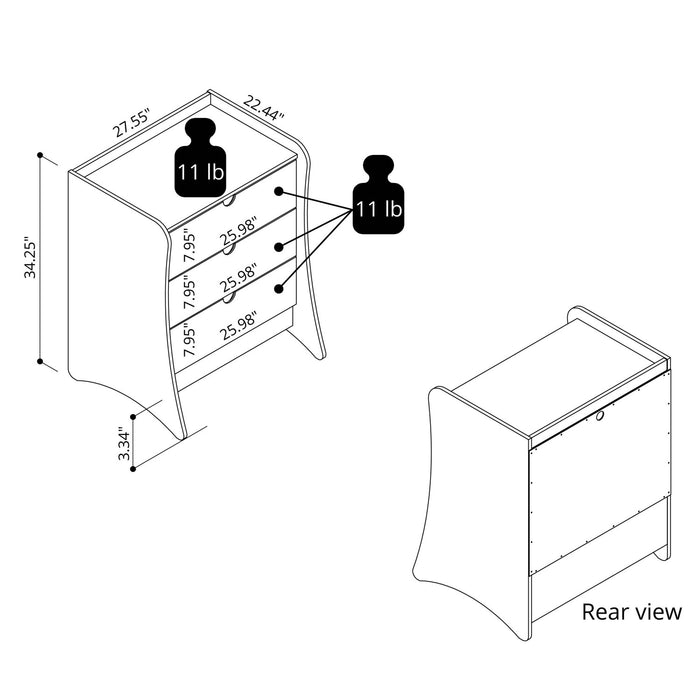 Coney Mid-Century Modern 3-Piece Dresser Set in White