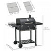 Outsunny Charcoal BBQ Grill Trolley with Adjustable Charcoal Pan, Barbecue Grill Smoker with Storage Shelves, Lid, Thermometer, Bottle Opener and Wheels, Galvanised Steel