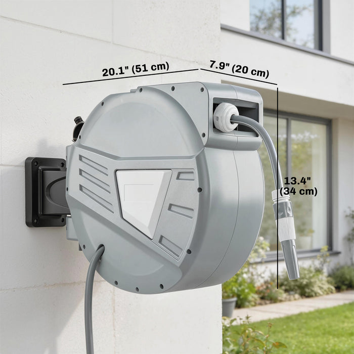 Outsunny Retractable Garden Hose Reel, 1/2\" x 66ft Wall Mounted Hose Reel with Auto Retraction, Self-Locking, Slow Return System, 180° Swivel Bracket and 2 Patterns Nozzle