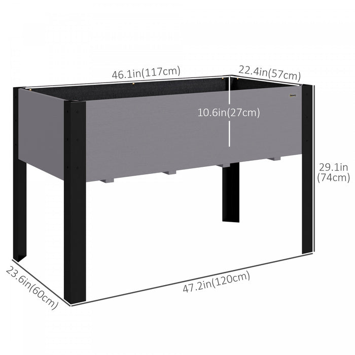 Outsunny Raised Garden Bed, Elevated Planter Box, 47\"x24\"x29\" with Legs, Metal Frame, Wooden Planter Pot for Backyard, Patio to Grow Vegetables, Herbs, and Flowers, Grey