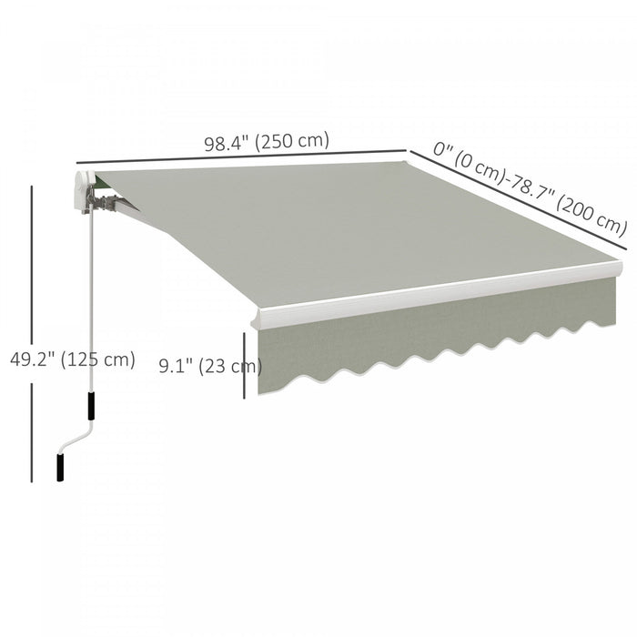 8'x7' Manual Retractable Sun Shade Patio Awning Canopy Shelter, Light Grey