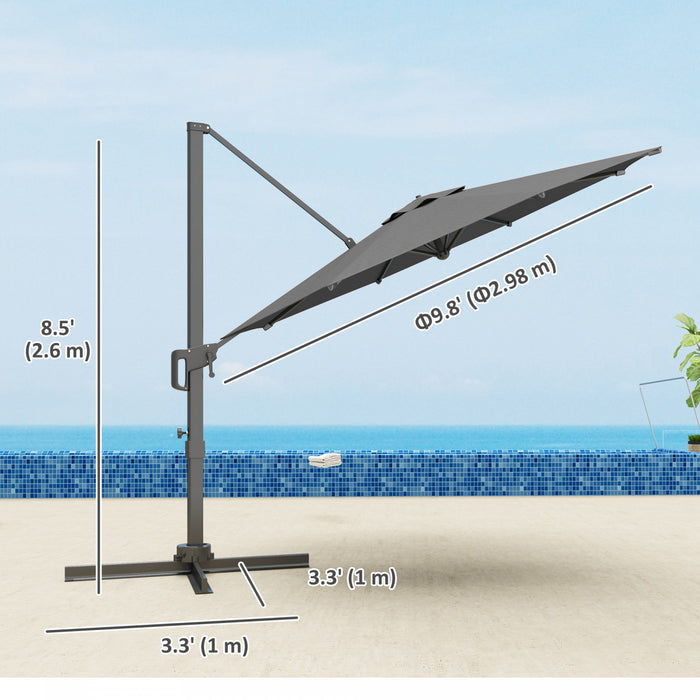 Outsunny 10' Offset Patio Umbrella 360° Rotation Cantilever Umbrella, Grey