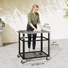Outsunny Outdoor Grill Cart, Pizza Oven Stand with Stainless Steel Tabletop for Food Prep, 2-Tier Rolling Kitchen Prep Station with Hooks, Handle, Lockable Wheels, Black