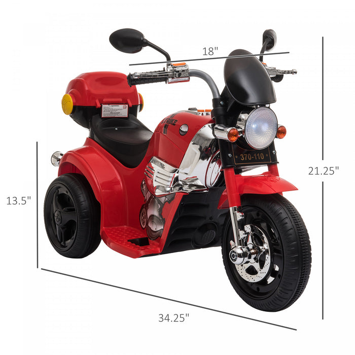 Aosom 6v Kids Electric Powered Ride-On Motorcycle Ride On Toy Battery Powered With Light Music Mp3 3-wheel Storage Box Red