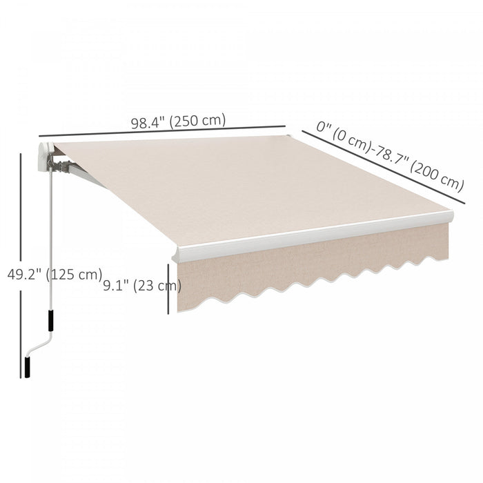 8'x7' Manual Retractable Sun Shade Patio Awning Canopy Shelter, Beige