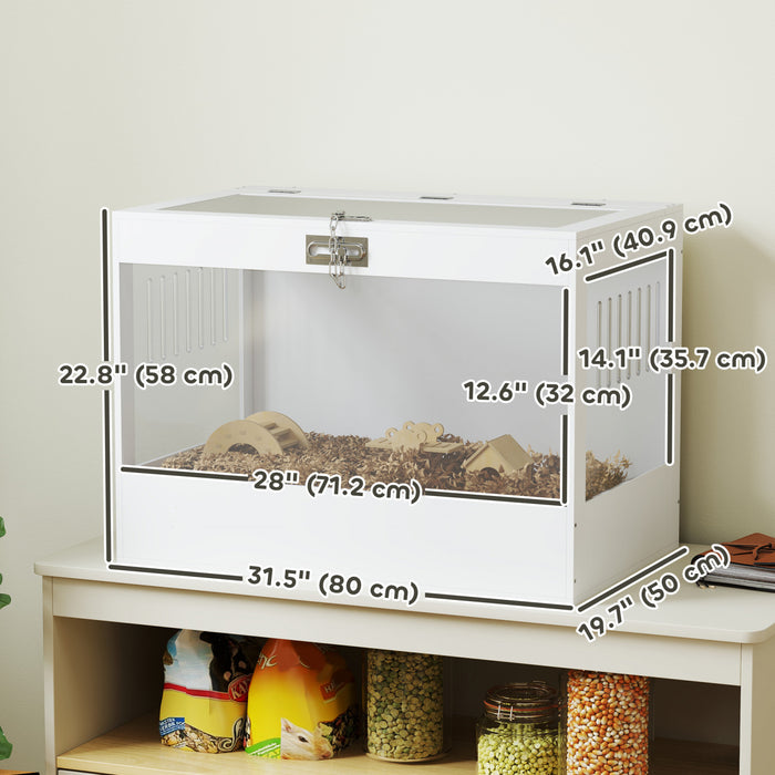 Pawhut Hamster Cage, 31.5\"l Transparent Acrylic Small Animal Habitat With Openable Top, Exercise Play House With Hut, Seesaw, Ladder For Dwarf Hamster, Gerbil, White