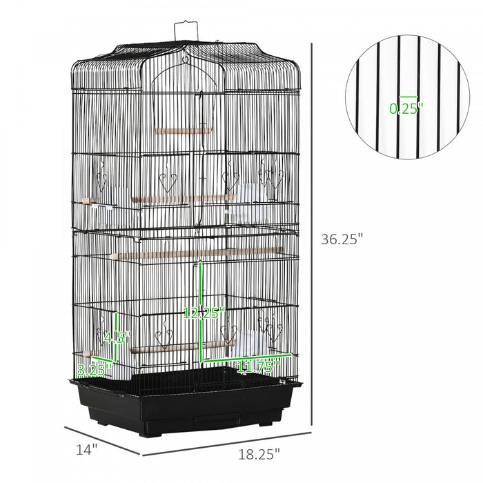 Pawhut 36\" Bird Cage For Finches, Canaries Budgies, Parrot Cage With Accessories Handle, Black