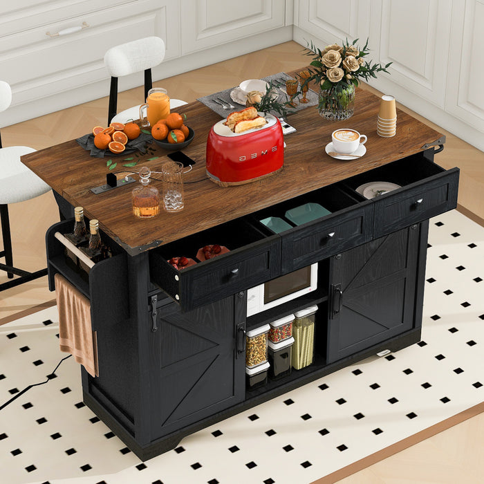 Wilson 53.7\" Engineered Wood Kitchen Carts With Power Outlet And Storage - Black