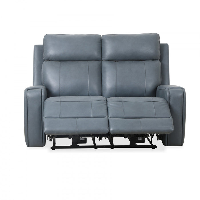 Bellamy 58 in. Leather Match Power Reclining Loveseat with Adjustable Headrest and USB - Blue