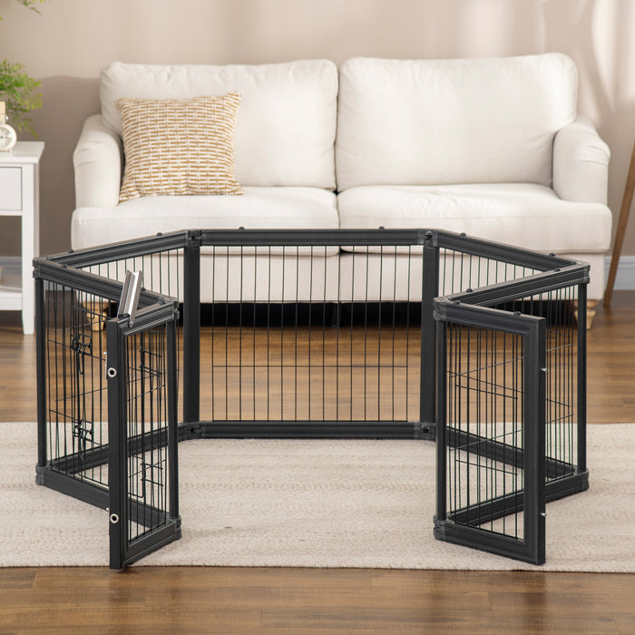 Pawhut Dog Playpen, 6 Panels 24.5\" Heavy Duty Pet Playpen, Foldable Dog Exercise Pen With Door Indoor Outdoor, Black