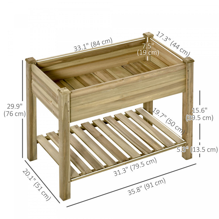 Outsunny 36\" x 20\" x 30\" Elevated Planter Box with Storage Shelf, Green