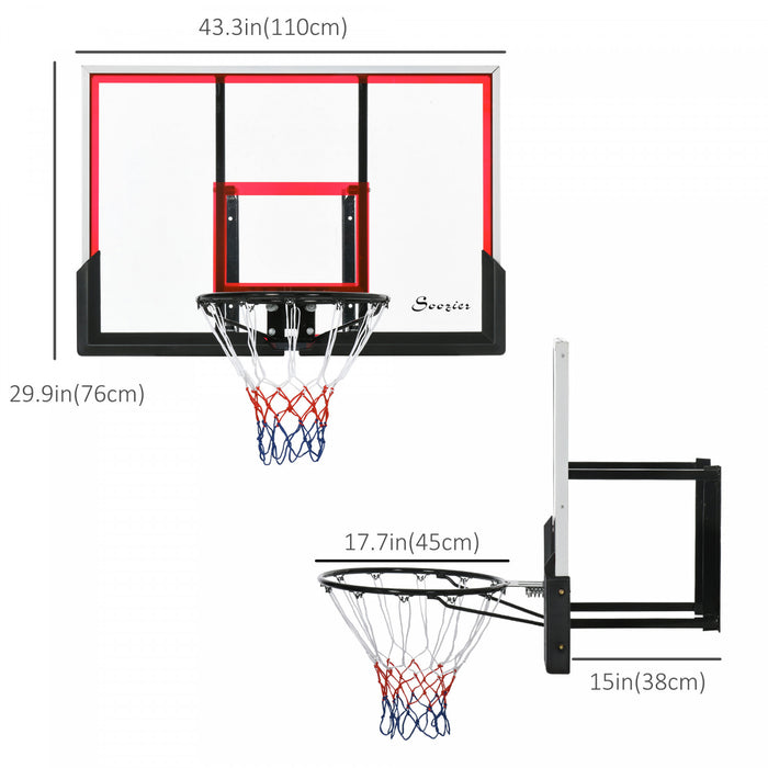 Soozier Wall Mounted Basketball Hoop With Shatter Proof Backboard, Black