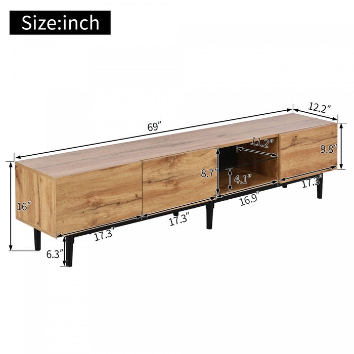 Lumina 69 Inch TV Cabinet with Adjustable LED Lighting and Storage, Wood/Black