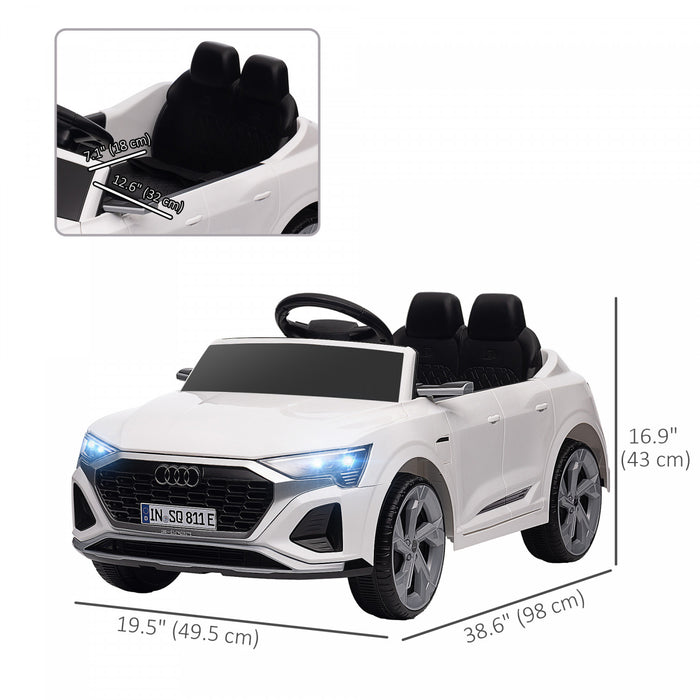 Qaba Audi Q8 Etron Sportback Licensed Powered Ride-On Car, 12v Battery Powered Kids Electric Car With Remote Control, Spring Suspension, Soft Start, Headlights, Music Horn, For 3-6, White